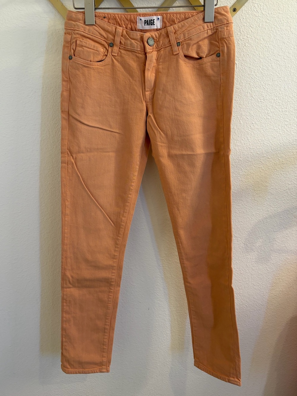 PAIGE Skyline Ankle Peg Salmon Peach Skinny Jeans 29